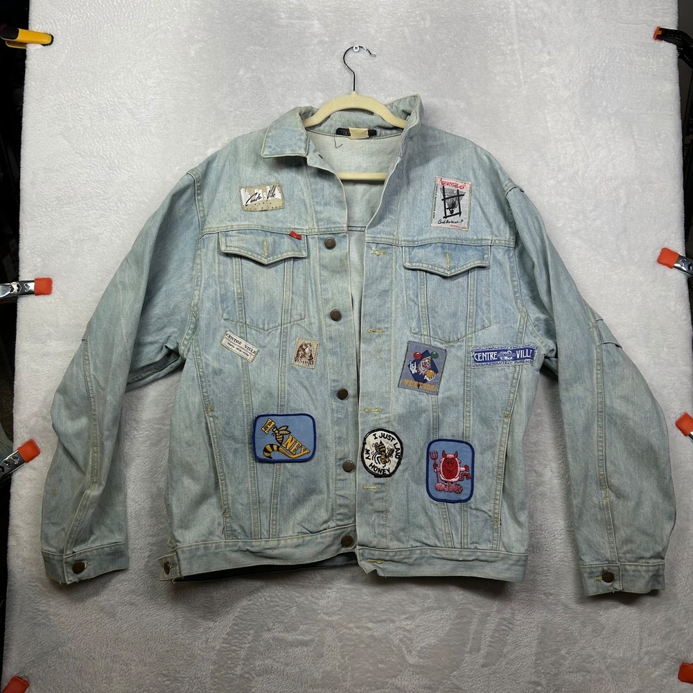 Vintage Centre‎ Ville Patchwork Trucker Jacket Men's Denim Long Sleeve Pockets